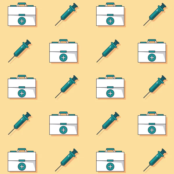 Барвистий фон з візерунком аптечки та шприців анімовані — стоковий вектор