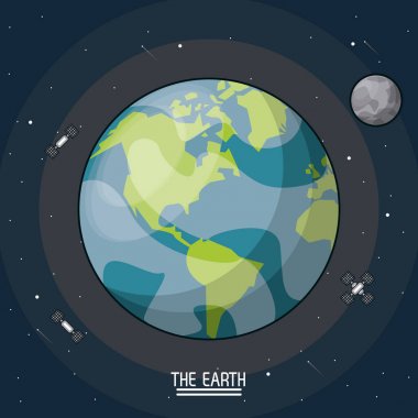 planet Earth uydu ve ay etrafında uzayda renkli poster