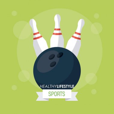 bowling pin ve bowling topu ile sağlıklı yaşam spor renkli poster