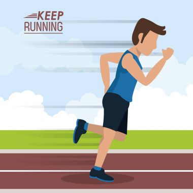 erkek atlet parça Sprint ile çalışan renkli poster tutun
