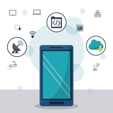 renk arka plan ile smartphone üst portre ve ağ Icons