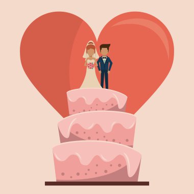 Düğün pastası sadece evli ve büyük kalp çift renkli arka plan