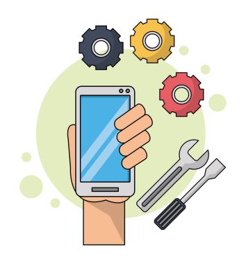 smartphone closeup ile Araçlar kutsal kişilerin resmi içinde tutan el ile renk arka plan