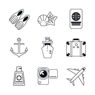 tek renkli grafik ile beyaz arka plan plaj tatil ayarla