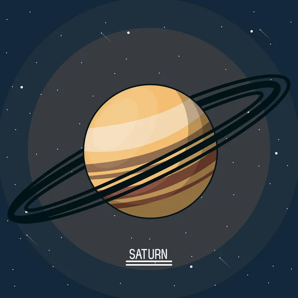 Cartel colorido del planeta saturno en el espacio con anillos alrededor — Vector de stock