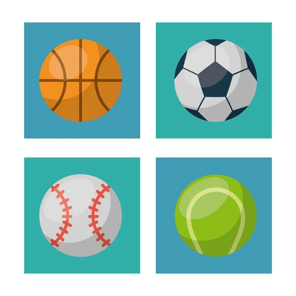 Weißer Hintergrund mit Quadraten Set von Basketball-Baseball und Tennis — Stockvektor