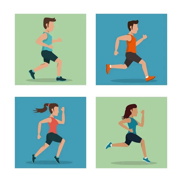 Белый фон с квадратами набор людей легкой атлетики бег — стоковый вектор