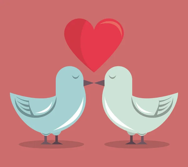 Color background with heart and couple of pigeons — Stock Vector