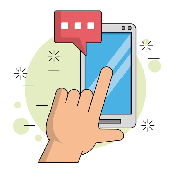 手と指赤でテキスト対話でスマート フォンの画面上で背景色 — ストックベクタ