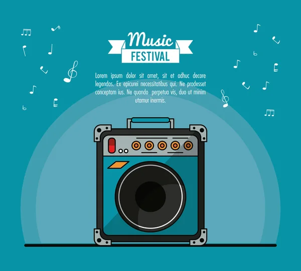 Affiche festival de musique en fond bleu avec haut-parleur boîte — Image vectorielle