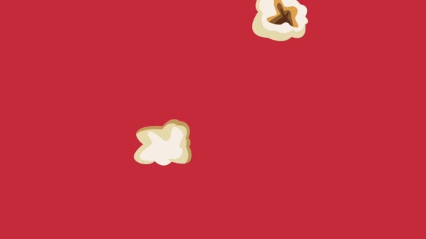 Palomitas de maíz lluvioso sobre fondo rojo HD animación — Vídeo de stock