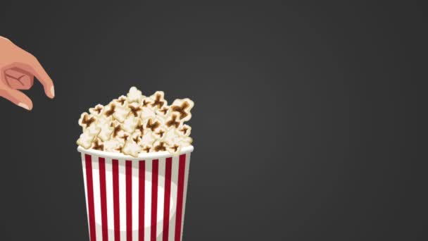 Hand ergreift Popcorn aus Box hd Animation — Stockvideo
