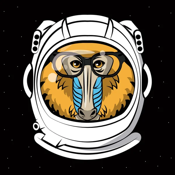 Macaco mandril legal no capacete astronauta imprimir para t-shirt —  Vetores de Stock