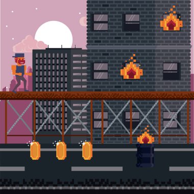 Pixelated şehir videogame sahne