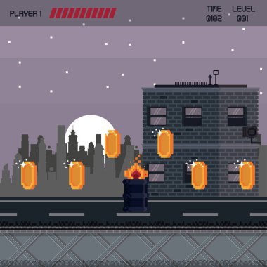 Pixelated şehir videogame sahne
