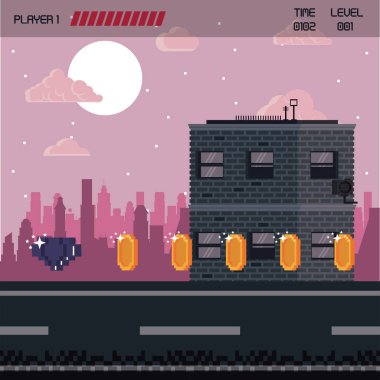 Pixelated şehir videogame sahne