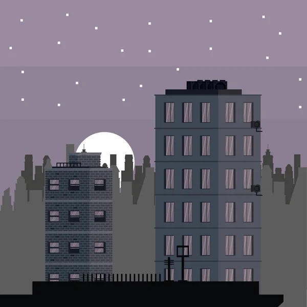 Здания городской пейзаж ночью — стоковый вектор