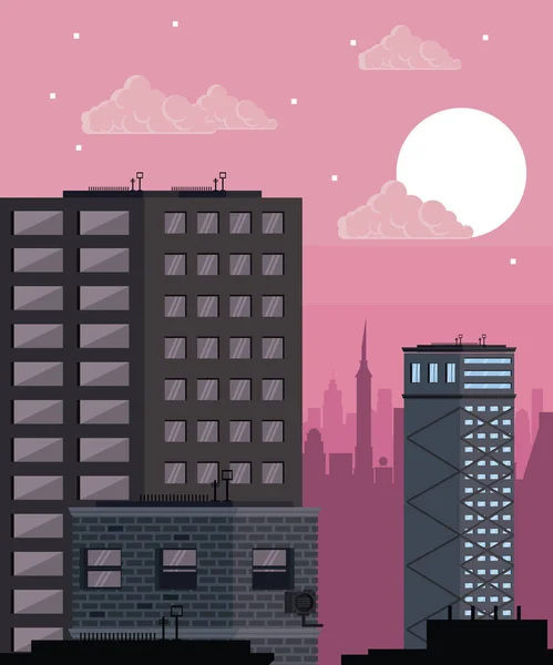 Panoráma města budovy v noci — Stockový vektor