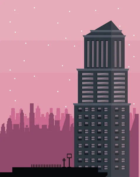 Edificios paisaje urbano por la noche — Vector de stock