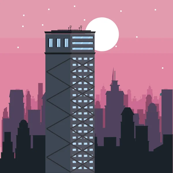 Edifícios paisagem urbana à noite — Vetor de Stock