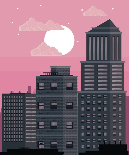 Panoráma města budovy v noci — Stockový vektor
