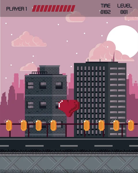 Pixelated şehir videogame sahne — Stok Vektör