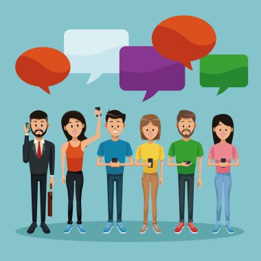 Boş baloncuklar ile Smartphone kullanan kişiler