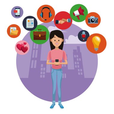 Kadın sosyal medya smartphone ile