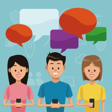 Boş baloncuklar ile Smartphone kullanan kişiler