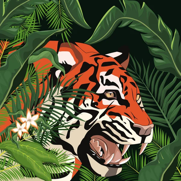 Dibujo de tigre en la selva — Vector de stock