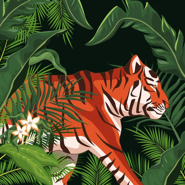 Tijger tekening in de jungle — Stockvector
