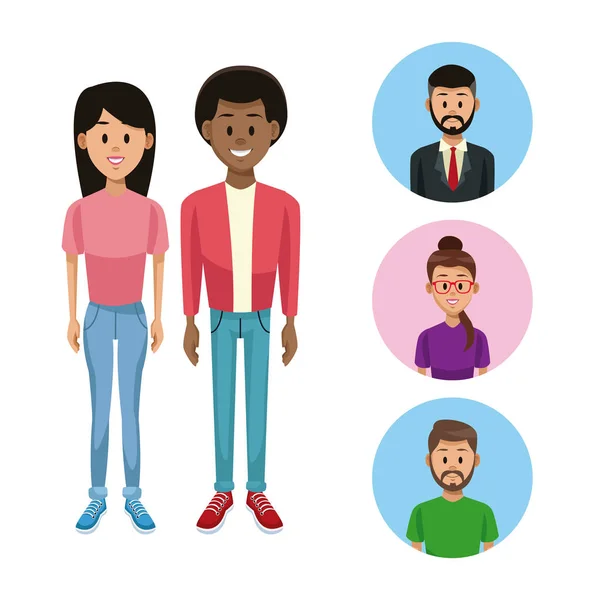 Young people on round icons — Stock Vector