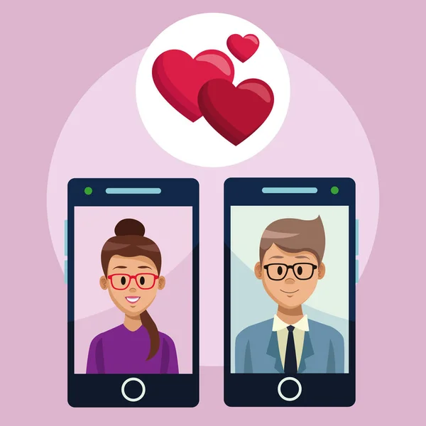 Romantic date on smartphone app — Stock Vector