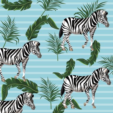 Zebra ve yaprakları arka plan