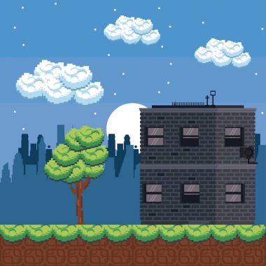 Pixelated kentsel videogame sahne