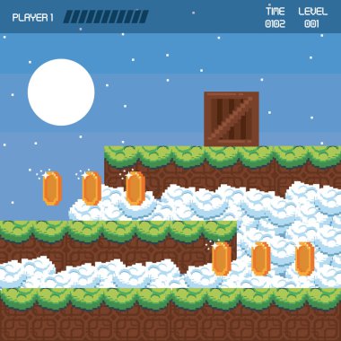 Pixelated manzara video oyunu sahne