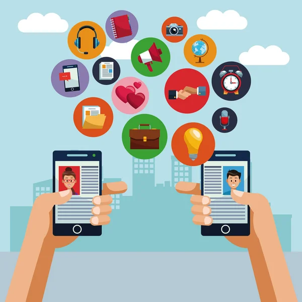 Smartphones und soziale Medien — Stockvektor