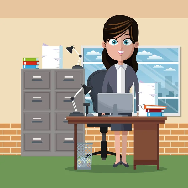Obchodní žena v kanceláři karikatury — Stockový vektor