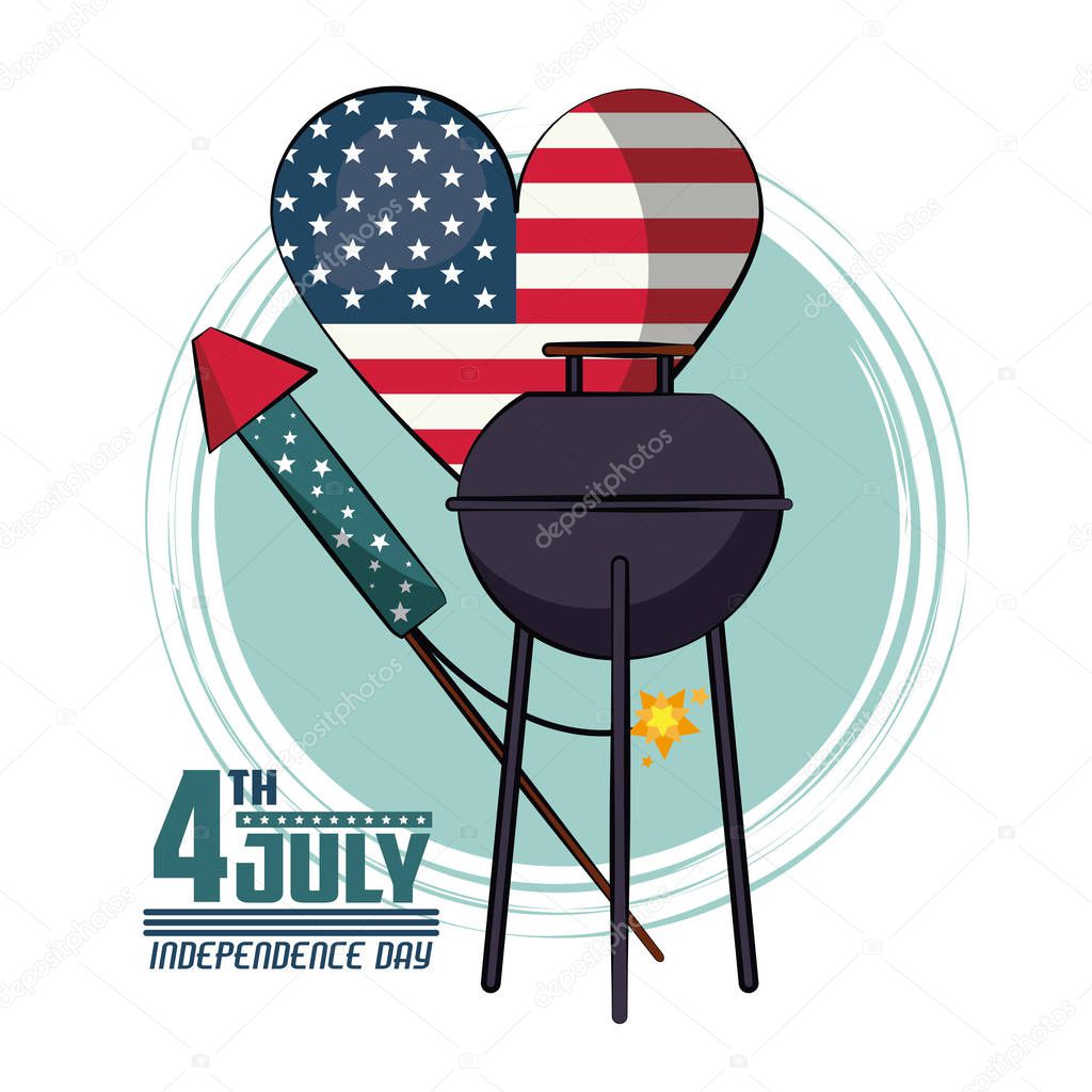 USA independence day card with fast food