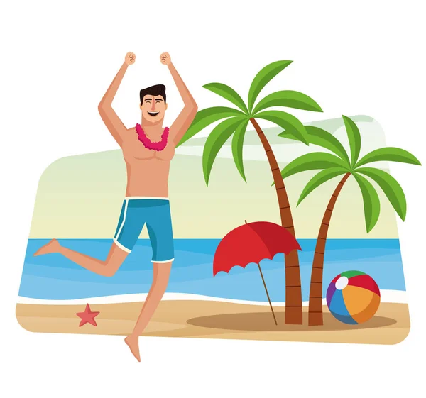 Szczęśliwy człowiek na plaży — Wektor stockowy