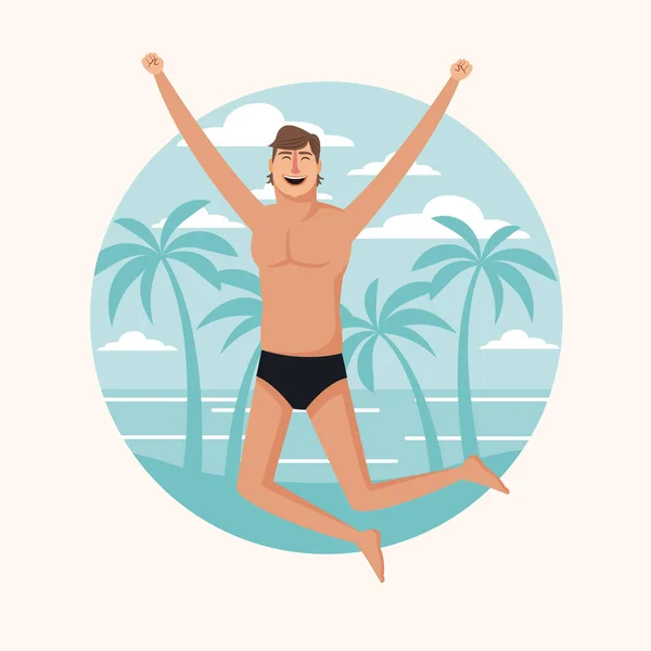 Hombre feliz en la playa — Vector de stock