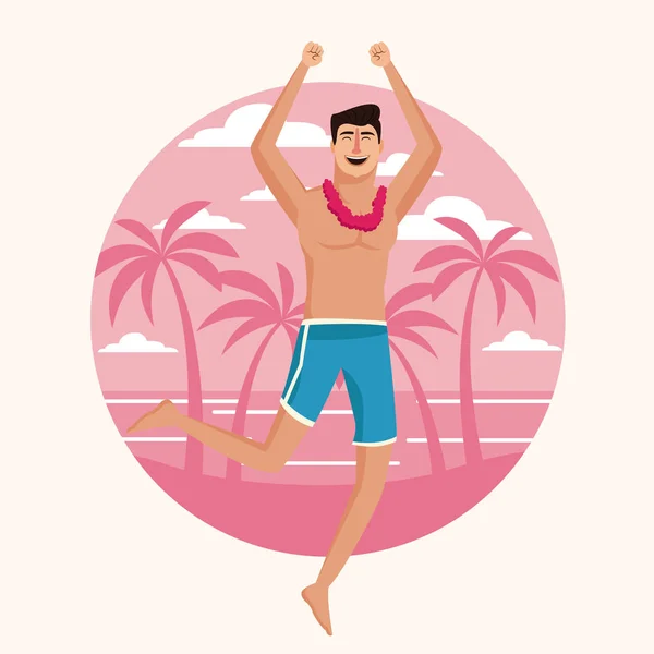 Hombre feliz en la playa — Vector de stock