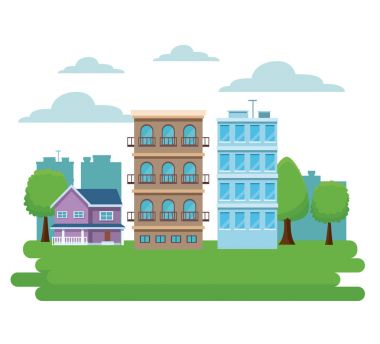 Şehir binaları çizgi film