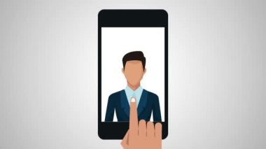 Menü apps animasyon ile Smartphone kullanarak iş adamı