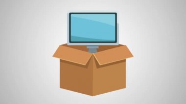 karton kutu monitör bilgisayar animasyon ile