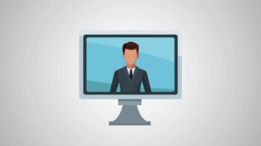 bilgisayar ile işadamı ve istatistik avatar animasyon