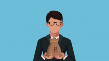 çanta bitcoin e-ticaret animasyon ile işadamı
