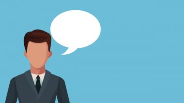 konuşma balonu ve bitcoin e-ticaret animasyon ile işadamı