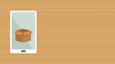 kutusu ve bitcoin e-ticaret animasyon ile Smartphone