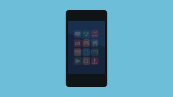 Smartphone com aplicativos de menu e animação de lupa — Vídeo de Stock